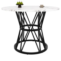 Tavolo da pranzo rotondo per 4 persone, gambe in metallo e piano in MDF, 100x100x76 cm, Bianco e Nero(m-7)