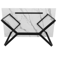 Tavolo da pranzo per 4-6 persone con piano effetto marmo in MDF, 108.8x75x76 cm, Bianco e Nero(m-6)