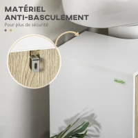 kleankin Meuble sous lavabo, meuble de salle de bain avec 2 portes, pieds en acier, 60 x 30 x 60 cm, blanc et bois naturel(m-6)