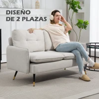 HOMCOM Sofá de Salón de 2 Plazas Moderno con 4 Cojines Reposabrazos y Patas de Acero Carga 240 kg 139x68x80 cm Crema(m-6)