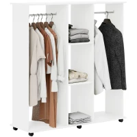 HOMCOM Armoire penderie Meuble de Rangement Mobile 6 roulettes 120L x 40l x 128H cm Panneau de Particules Blanc(m-1)