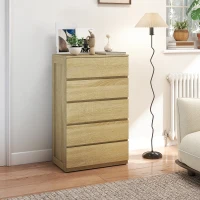 HOMCOM Kommode mit 5 Schubladen aus Holz mit Metallführungen und eingefrästen Griffen, 60x39x100 cm, Farbe Buche(m-2)