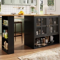 Bancone da bar girevole a 360° con ripiano per snack e 5 scaffali, 138-204x39x102,5 cm, Nero(m-1)