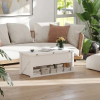 HOMCOM Mesa de Centro Elevatória e Extensível com Compartimentos Ocultos e Prateleira Aberta 100x90x64 cm Branco(m-9)