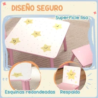 AIYAPLAY Mesa y Sillas Infantiles de 3 Piezas Mesa Infantil con 2 Sillas de Madera de Pino para niños de +3 Años 60x60x44 cm Rosa(m-6)
