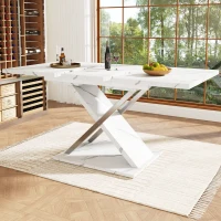 Masă extensibilă de dining, masă pentru bucătărie-living cu picioare încrucișate, 118-157L x 75P x 76,4Î cm, Alb(m-2)