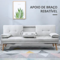 HOMCOM Sofá Cama 3 Lugares com Encosto Ajustável Apoio para os Braços Desmontável e 2 Suportes para Copos 181x77x78 cm Cinza Claro(m-7)