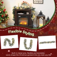 HOMCOM Ghirlandă de Crăciun Ø25x180 cm cu 50 de Lumini LED, Conuri de Pin și Boabe, din Plastic și Metal, Verde și Alb(m-7)