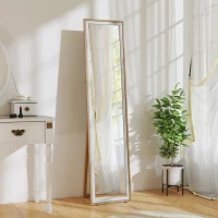 HOMCOM Espelho de Pé 157x37 cm com Moldura em MDF Espelho de Parede Retangular  com 2 Formas de Utilização Madeira e Prata(m-2)