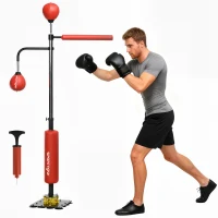SPORTNOW Boxing Bag, Freestanding Punching Bag, with Reflex Bar, Speed Balls, Red(m-10)