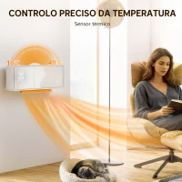HOMCOM Aquecedor Elétrico Cerâmico de Parede 2000W com 3 Modos Temporizador Detecção de Janelas Abertas 54x18,7x12,3 cm Branco(m-7)