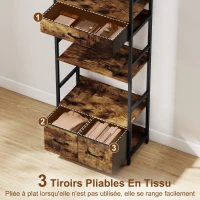 HOMCOM Bibliothèque étagère de rangement à 6 niveaux avec 4 étagères, 3 tiroirs en tissu, 60x30x176cm, brun rustique(m-5)