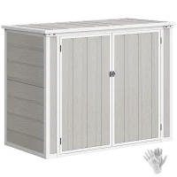 Outsunny 4.7 x 2.5FT Garden Shed, Lockable Outdoor Storage with Openable Lid, Small Shed for 2 Trash Cans, Tools, Patio, Light Grey(m-10)
