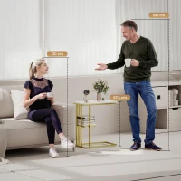 HOMCOM Mesa Auxiliar Estructura en C Estrecha con Estante Mesita de Noche Moderna 50x30x57,5 cm Blanco Efecto Mármol(m-9)