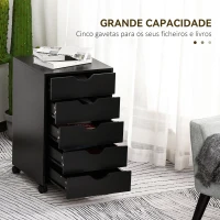 HOMCOM Bloco de Gavetas com Rodas Bloco de Gavetas para Escritório com 5 Gavetas  40x40x67 cm Preto(m-4)