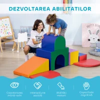 HOMCOM Set de Joc pentru Copii 1-3 Ani cu 7 Blocuri Multicolor în PU și EPE, 170x130x40 cm(m-4)