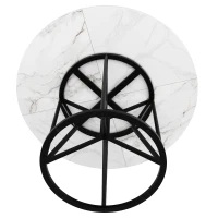 Tavolo da pranzo rotondo in MDF con gambe in metallo, 100x100x76 cm, Bianco e Nero(m-8)