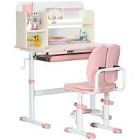 HOMCOM Pupitre Infantil Altura Ajustable con 1 Cajón 1 Estante y Tablero de Mesa Inclinable 80x52x88-109 cm Rosa y Blanco(m-10)