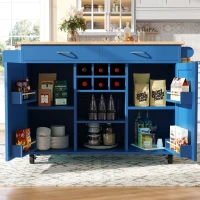 Îlot de cuisine moderne, table à manger multifonctionnelle avec espace de rangement, 102x45x92 cm, Bleu(m-5)