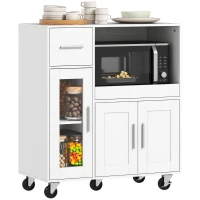 HOMCOM Mueble de cocina con ruedas, cómoda de cocina móvil con estantes, cajones, estante ajustable, orificio para cables, Blanco(m-6)