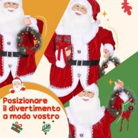 HOMCOM Babbo Natale Animato Alto 120 cm Cantante e Ballerino a Batteria, Attivazione con Suono, Costume Rosso(m-6)