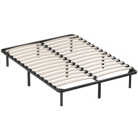 HOMCOM Bettrahmen 140 x 190 cm, 2‑Personen-Bett mit Massivholzlatten und Füßen, Stauraum darunter, schwarz