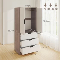 HOMCOM Armoire 2 portes, armoire moderne avec 3 tiroirs et tringle de suspension pour chambre à coucher, marron(m-3)
