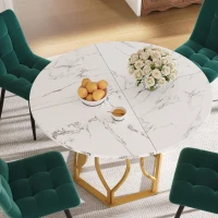 Tavolo da pranzo rotondo per 4 persone con piano in MDF e gambe in metallo, 100x100x76 cm, Bianco e Oro(m-4)