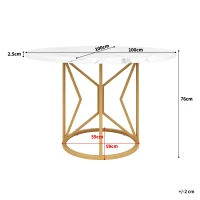 Tavolo da pranzo rotondo in MDF, gambe in metallo, 100x100x76 cm, Bianco e Oro(m-3)