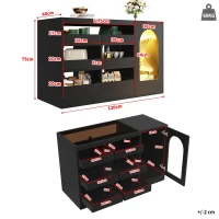 Commode moderne à tiroirs, meuble de salle à manger avec éclairage LED et 6 tiroirs, 120x40x75 cm, Noir(m-3)