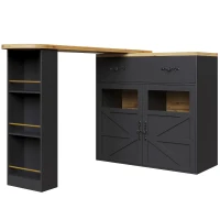 Bancone bar allungabile con vano portaoggetti e girevole a 360°, 138-204x39x104 cm, Nero(m-2)