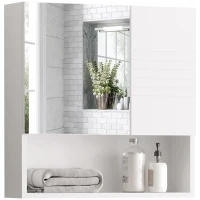 kleankin Armadietto Specchiera Bagno, Specchio Bagno Contenitore con Fissaggio a Muro, 54x15x55cm, Bianco(m-11)
