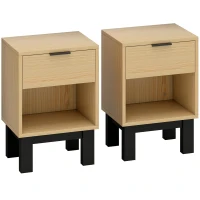 HOMCOM Juego de 2 Mesitas de Noche Estrechas Mesillas de Noche Modernas con Cajón Estante Abierto 35x26x50 cm Roble(m-1)