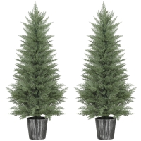 HOMCOM 135cm Artificial Cypress Trees Set of 2, UV Resistant Artificial Plants with Decorative Pot, Fake Plants for Indoor Outdoor Decor, Green