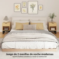 HOMCOM Juego de 2 Mesitas de Noche Estrechas Mesillas de Noche Modernas con Cajón Estante Abierto 35x26x50 cm Roble(m-4)