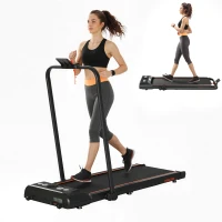 HOMCOM Foldable Walking Treadmill, with LED Display and Wheels, for Home, Office, Gym, Red(m-10)