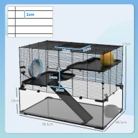PawHut 3 Tiers Hamster Cage, Gerbil Cage with Deep Glass Bottom, Non-Slip Ramps, Platforms, Hut, Exercise Wheels, Water Bottle, Dish, for Syrian Hamster, Dwarf Hamster, 78.5 x 48.5 x 54.5cm(m-3)