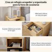 HOMCOM Juego de 2 Mesitas de Noche Estrechas Mesillas de Noche Modernas con Cajón Estante Abierto 35x26x50 cm Roble(m-5)