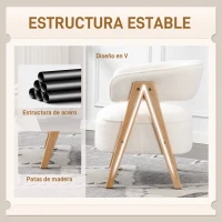HOMCOM Butaca de Salón Tapizada en Borreguito Acolchada Gruesa Patas de Madera Respaldo Curvado 70x64x71 cm Blanco(m-5)