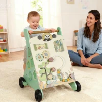 AIYAPLAY Wooden Baby Walker, Push Along Walker Toys with Speed Control, Xylophone, gears and Bead Maze, Green(m-2)