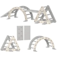 AIYAPLAY Klettergerüst Indoor, 5 in 1 Kletterdreieck mit Rutsche, Kletterbogen, inkl. doppelseitige Rampe, Spielplatz Indoor für Kinder 18-48 Monate, Grau+Weiß(m-11)