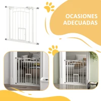 PawHut Barrera de Seguridad para Perros 74-80 cm con Montaje a Presión Doble Bloqueo Extensión para Puerta Escalera Blanco(m-9)