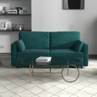 HOMCOM Canapea clasica cu 3 locuri  scaun capitonat arcuri canapea din catifea pentru living  birou cu perne verde inchis(m-7)