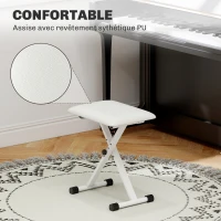 HOMCOM Tabouret piano pliable, banc piano réglable en hauteur, siège rembourré en PU, 39 x 29 x 37-47 cm, blanc(m-4)