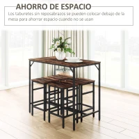 HOMCOM Mesa Alta de Cocina con 4 Taburetes Industrial Reposapiés Ahorro de Espacio para Espacios Reducidos Marrón Rústico(m-4)