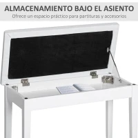 HOMCOM Taburete de Piano Banco de Teclado con Espacio de Almacenamiento Bajo del Asiento de Cuero Sintético 76x36x50 cm Blanco(m-6)