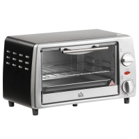HOMCOM Mini Backofen 10 L 750W 100-230℃ 60 Min. Timer mit Backblech, Grillrost und Herausnehmbarer Bodenschale, Pizza-Ofen Silber