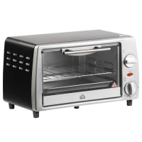 HOMCOM Mini Backofen 10 L 750W 100-230℃ 60 Min. Timer mit Backblech, Grillrost und Herausnehmbarer Bodenschale, Pizza-Ofen Silber(m-1)