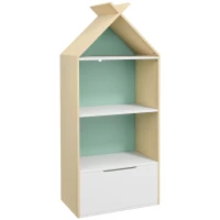 AIYAPLAY Bibliothèque enfant 3 étagères 1 tiroir style scandinave meuble de rangement forme de maison 50l x 30P x 119,5H cm, vert(m-12)