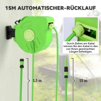 Outsunny slanghaspel automatisch 15 m slangoproller zwenkbaar perslucht tuin groen(m-5)